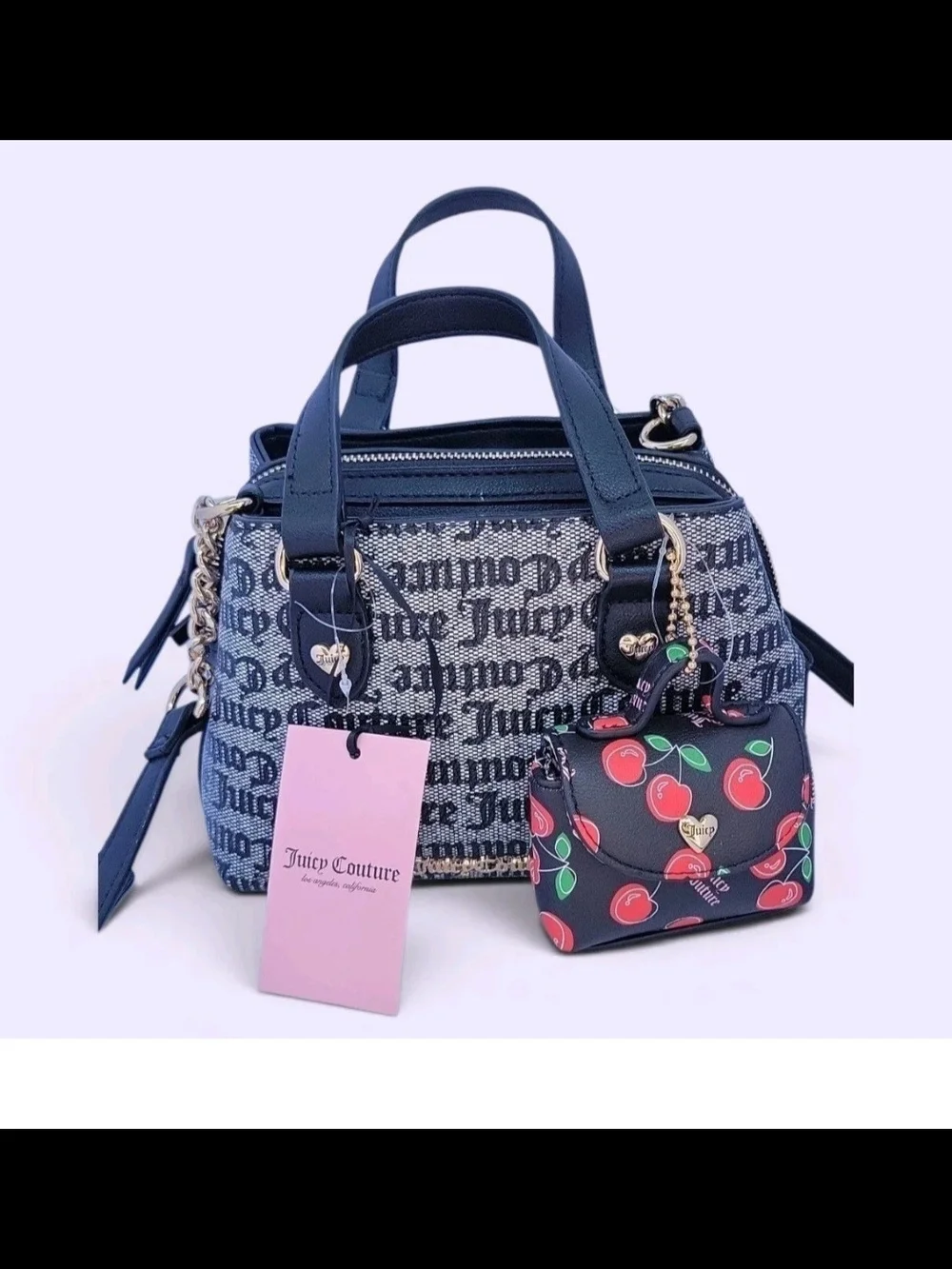 Juicy Couture Blue Logo Satchel with Cherry Charm Wallet